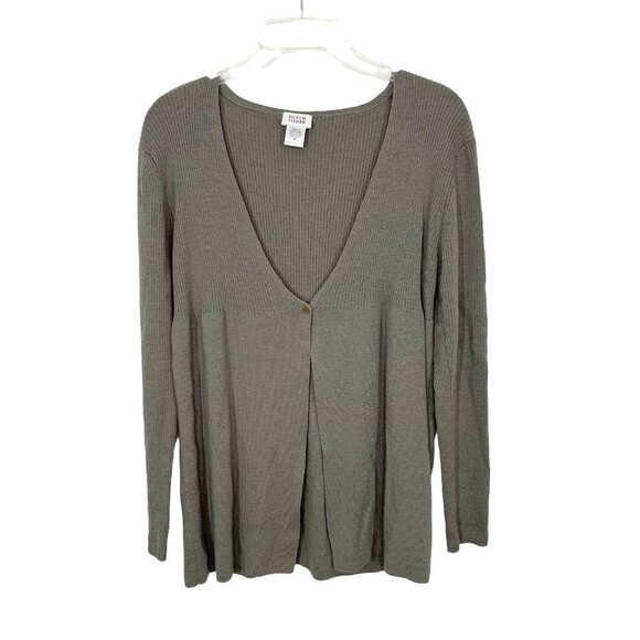 Eileen Fisher Gray 100% Wool one Button Cardigan Sweater Size M - Picture 1 of 6